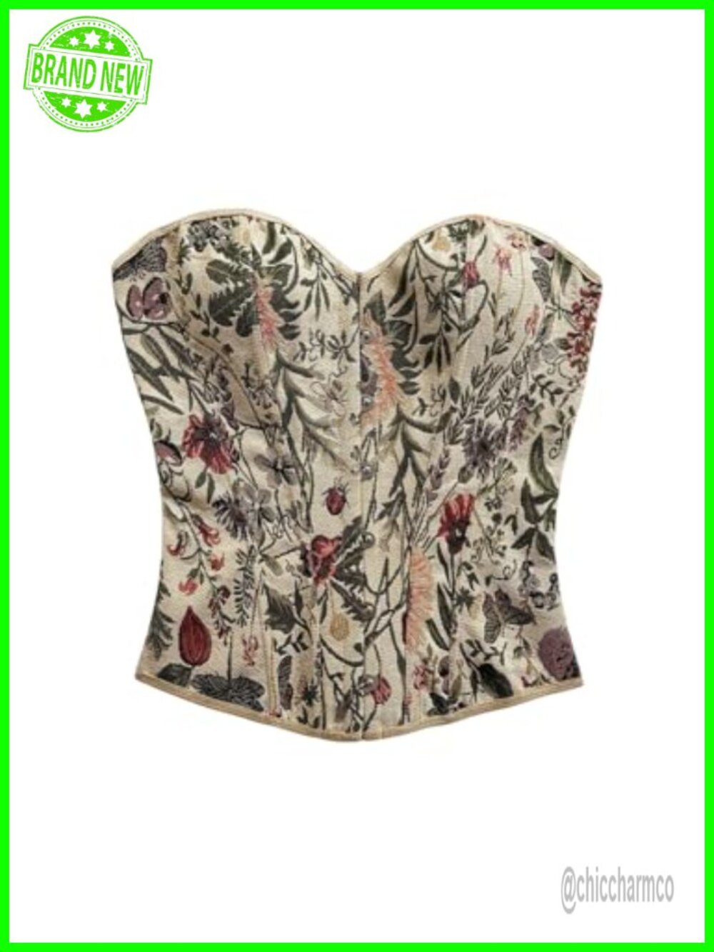 Floral Corset Top Lace Up Strapless Vintage Cropped Tube Top Bustier
